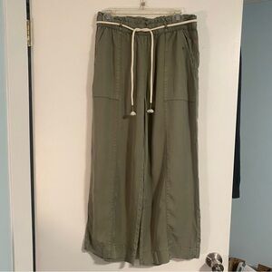 Joie Wide Leg Drawstring Elastic Waist Casual Pants Women’s M Olive Green Flowey